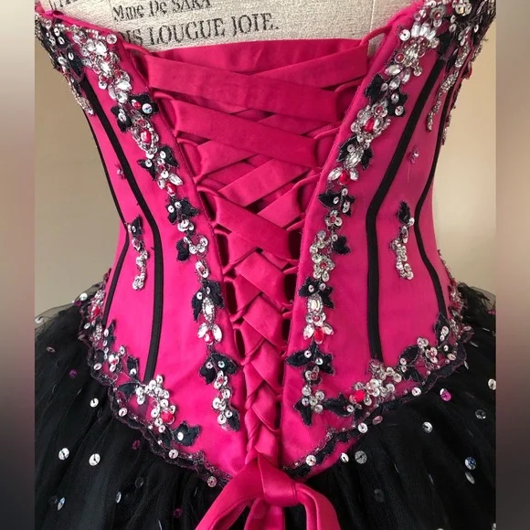Ball Gown, Sequenced Satin Tulle, Pink & Black (size 9) - Picture 4 of 14